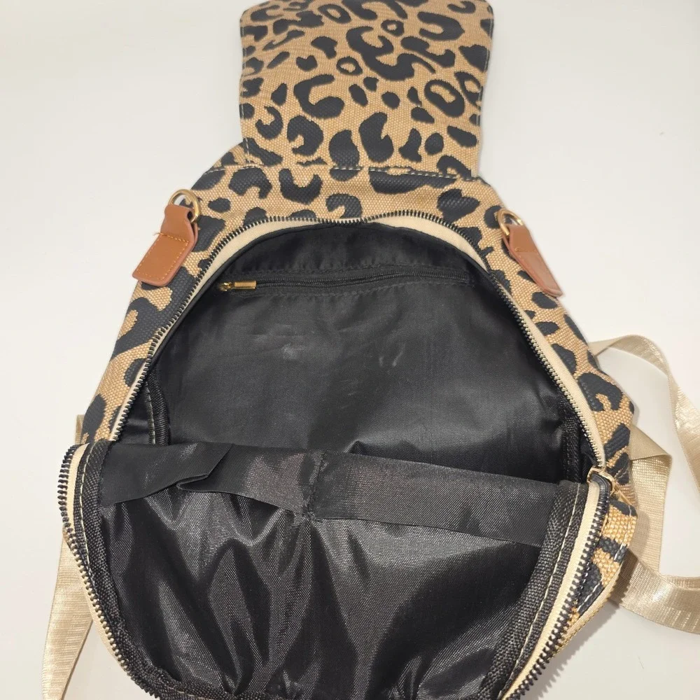 Unbranded Mini Backpack Women OS Leopard Animal Print Faux Leather Trim Gold